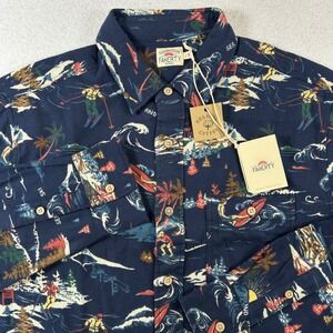 Faherty Super Brushed Flannel‎ Mens S Blue Sea and Ski Print Button Down NEW NWT